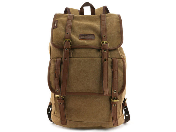 Vintage Canvas Backpack with Leather Accents - Serbags - 2