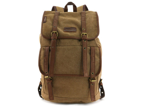 Vintage Canvas Backpack with Leather Accents