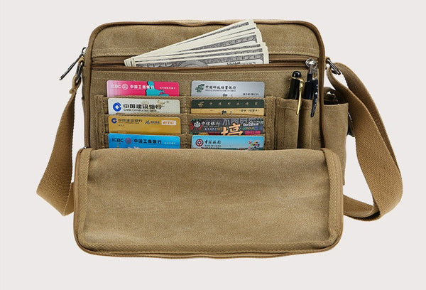 Multifunctional Mens Canvas Messenger Bag Crossbody Travel Bag