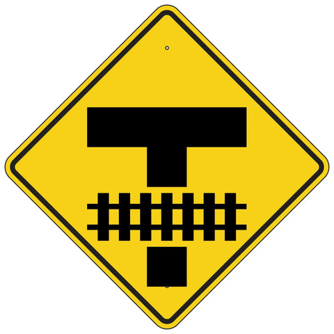 W10-4 TRAIN CROSSING AND INTERSECTION ADVANCE WARNING (symbol) Sign -  Railroad Warning Signs