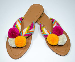 yellow pom pom sandals