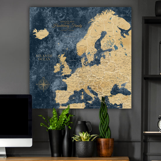 Gold and Navy Textured World Push Pin Map