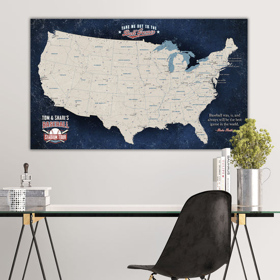 MLB Teams Map - Baseball Stadium Wall Art