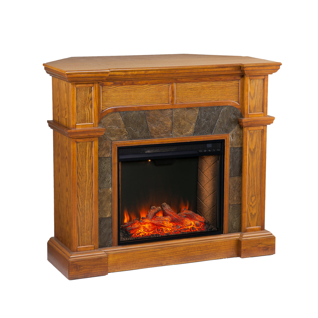 Southern Enterprises Cartwright Faux Slate Convertible Smart Fireplace Oak FS9285
