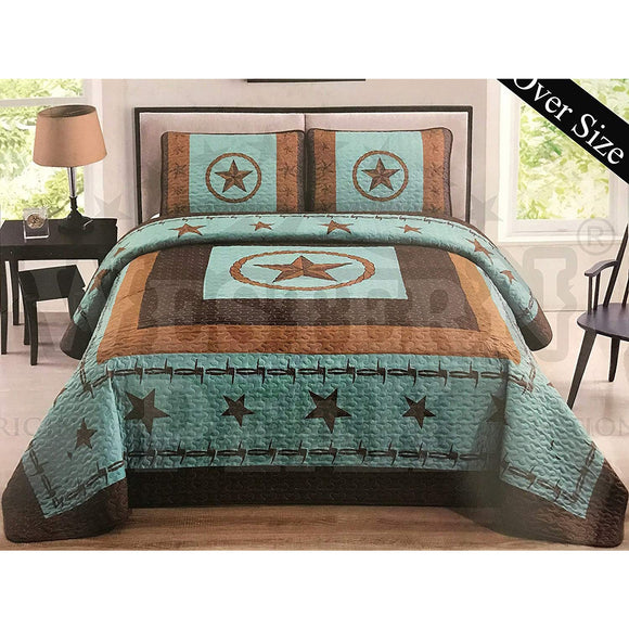 Turquoise 3 Piece Home Bedding Western Texas Stars Barb Wire – Western Peak