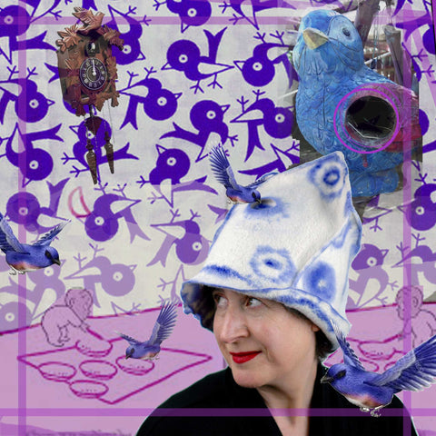 Architectural White Hat with Purple Drawing with Harold and the Purple Crayon and flying Birds of Happiness
