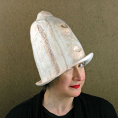 Big Hat in Ivory and Sepia Brown with stripes.