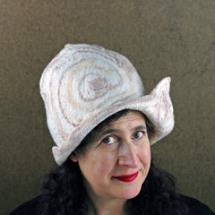 Part of my Big Hat Collection, an ivory hand felted hat, with hand painted brown doodles.