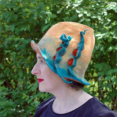 Colorful Fedora Hat in Yellow, Orange and Green with Felted Peapods