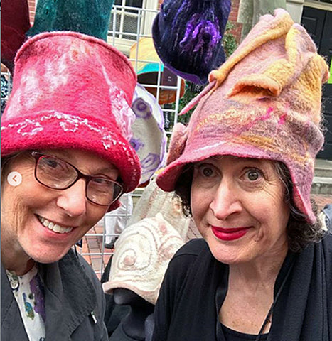 Lindy and I at RISDCraft - both modeling FeltHappiness Hats.