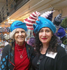 Customer Jacquie wearing her new turquoise beret. Me, on the right wearing my own felted beret