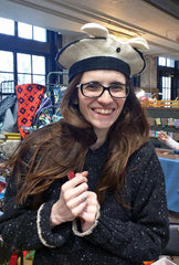 Fellow Vendor Good Water and Co with her new felted hat with animal ears at the Indie Knit and Stitch
