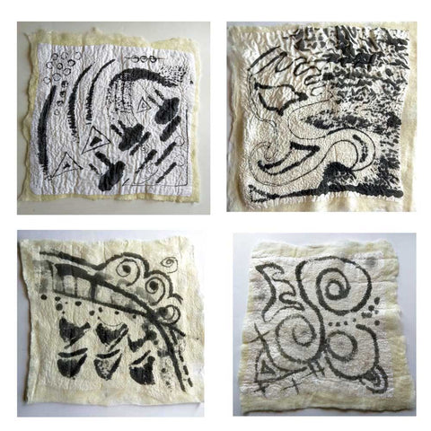 Samples from Ink on Cloth class - ink paintings on prefelts