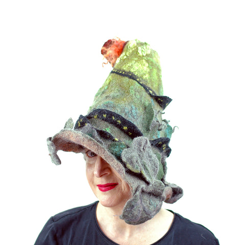 Slightly from the side - the complicated Long and Winding Road Felted Hat for BeanieFest.