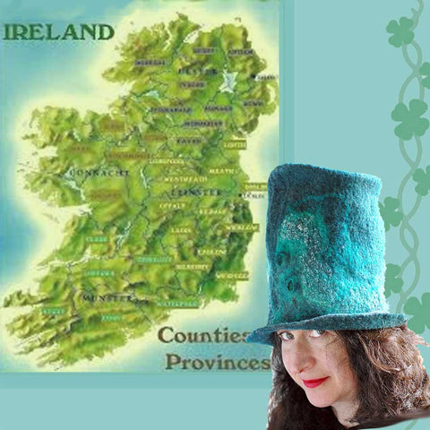 Map of Ireland with Emerald Green Felted Top Hat in the foreground