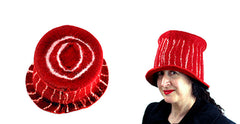 Felted Red Top Hat for Galentine's Day - top view and side view