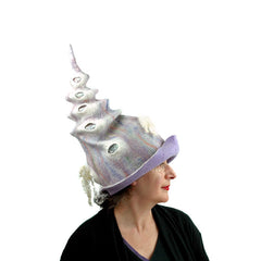 Pale Purple Unicorn Inspired Fantasy Hat shaped like a Witch's Hat.