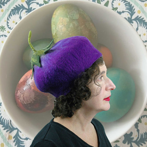 Eggplant Beret with Easter Eggs