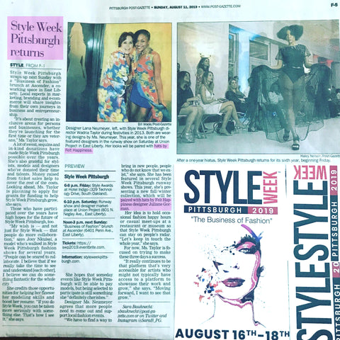 Article from the Pittsburgh Post-Gazette on this year's Style Week Pittsburgh. Juliane Gorman / Felt Happiness is mentioned.