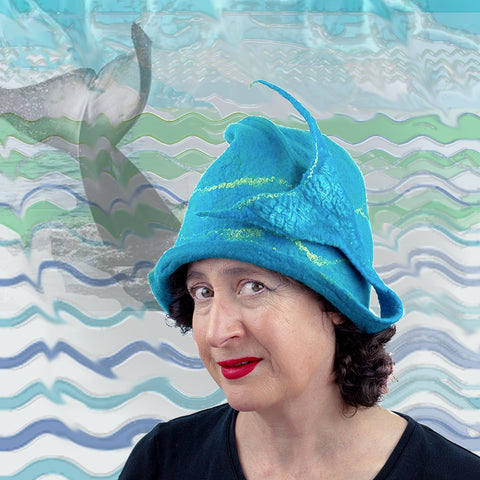 Turquoise Blue Felted Hat with Mermaid Tail