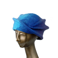 Turquoise Blue Felted Hat with Organic Shaping, first hat from Zsofia Marx online Hat Class