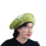 Lime Green and White Felted Beret