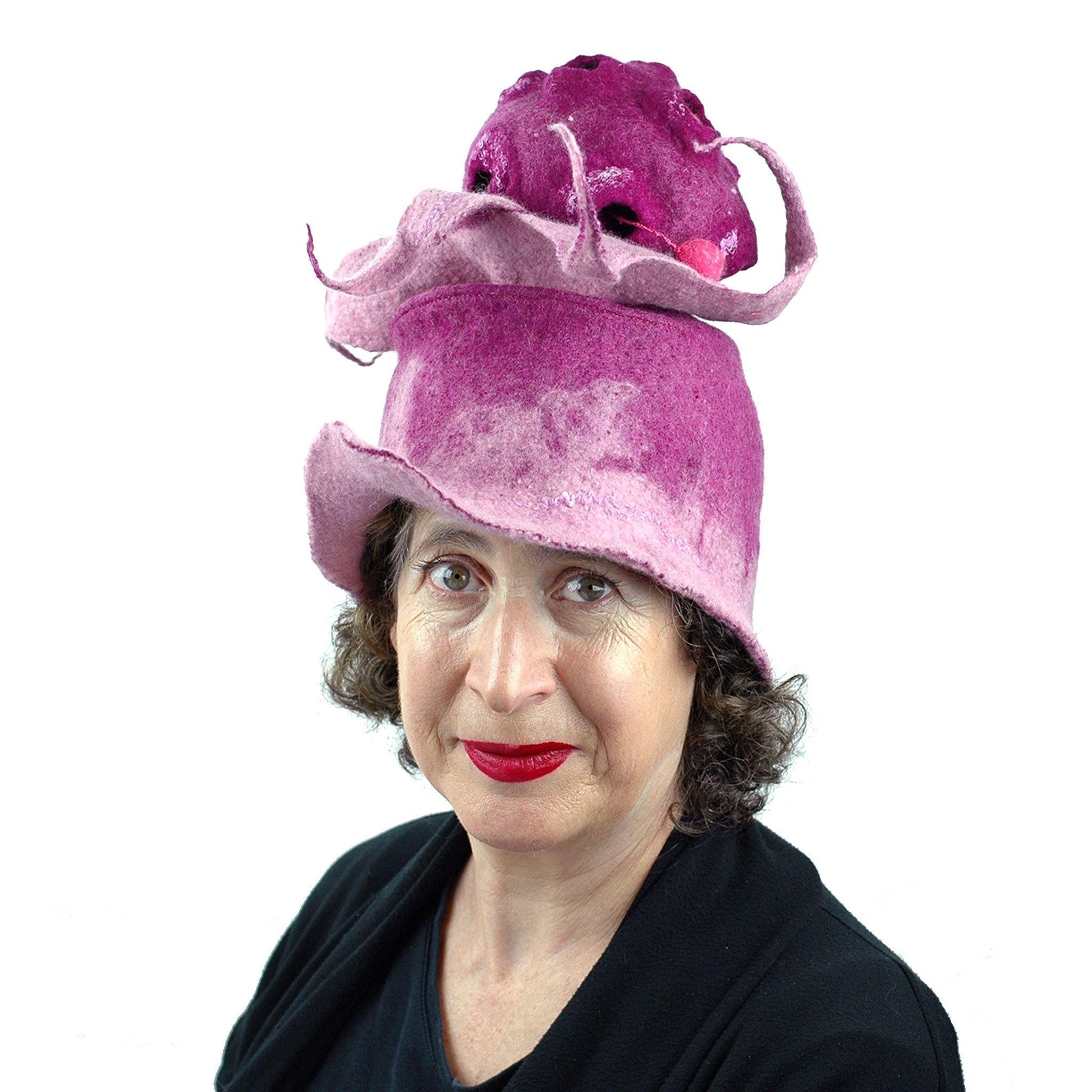 Whimsical Bandleader Hat with Giant Raspberry - front view