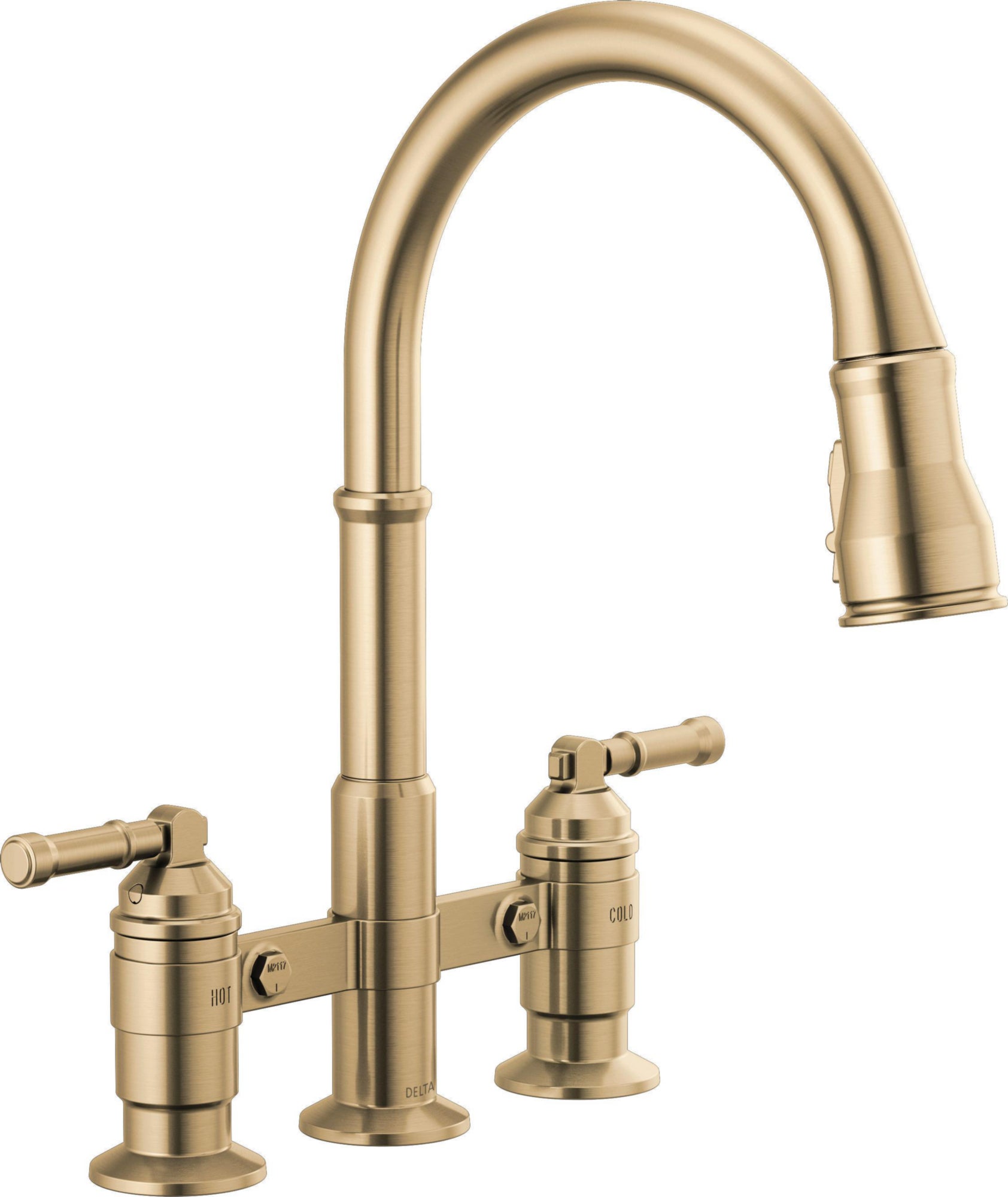 Delta 2390L-CZ-DST Bridge Kitchen Faucet with Pulldown Spray - Champag