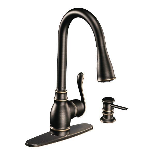 Moen CA87003BRB Anabelle Kitchen Faucet with Pulldown Spray and Soap Dispenser - Mediterranean Bronze