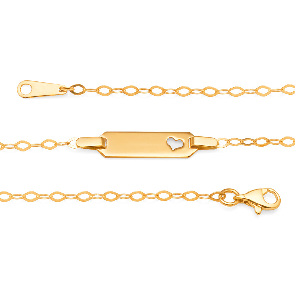 9ct Yellow Gold Diamond Link Heart ID Children's Bracelet