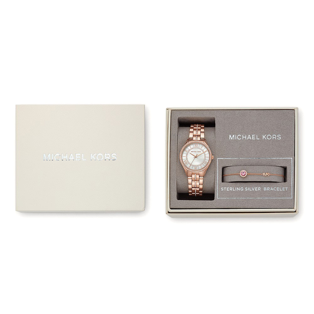 Michael Kors 'Lauryn' Crystal Rose Tone Watch & Bracelet Set MK1035