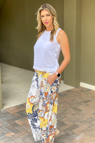 Linen Top and floral Palazzo Pants