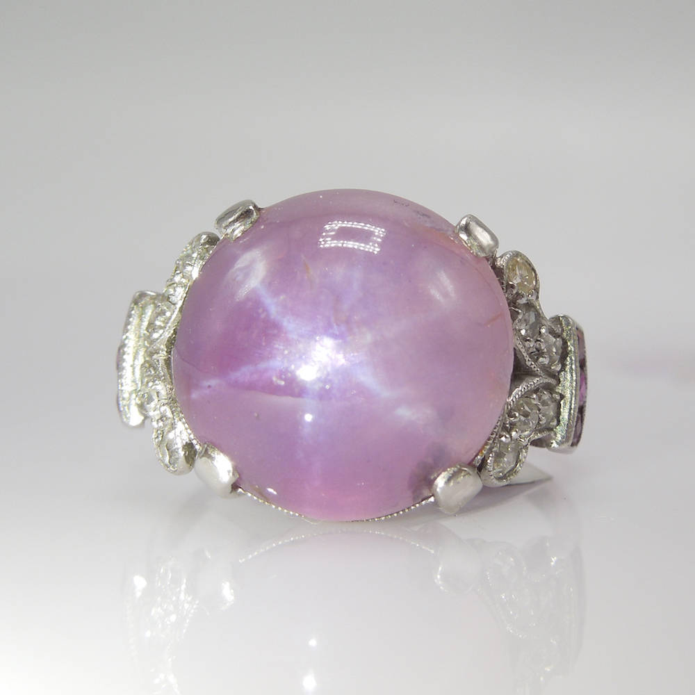 Art Deco Pink Star Sapphire, Ruby, and Diamond Ring – A.J. Martin