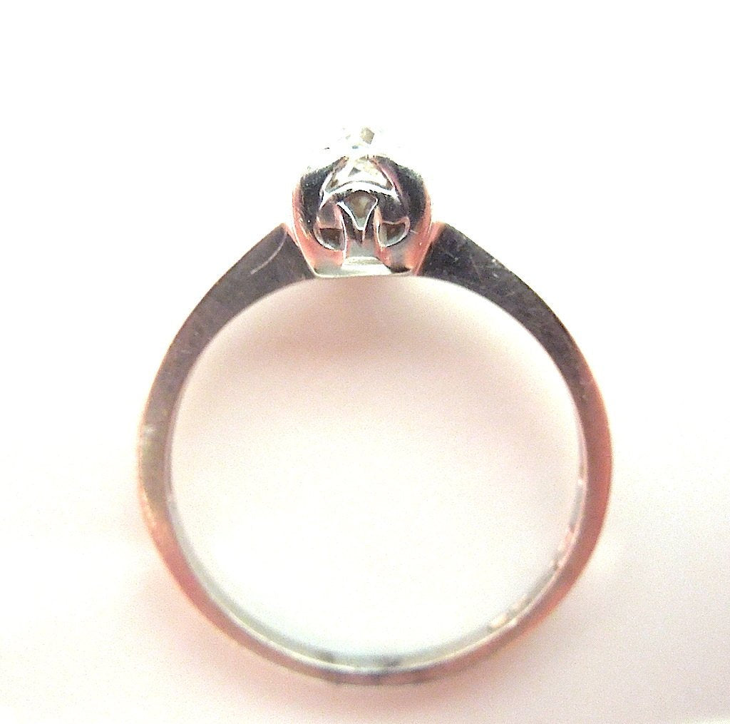 Vintage .25ct Old Mine Cut Diamond in White Gold Engagement Ring