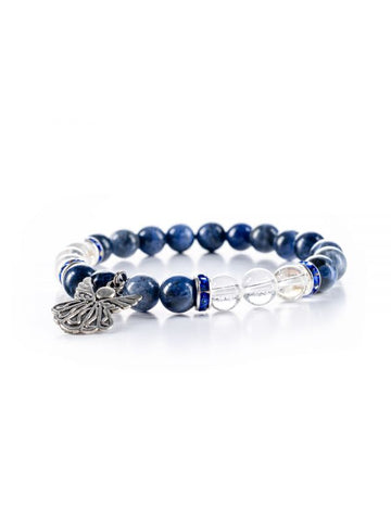 Bracelet, gemstones, crystals, gem, sodalite, clear quartz, quartz, angel, angel charm, charm, blue