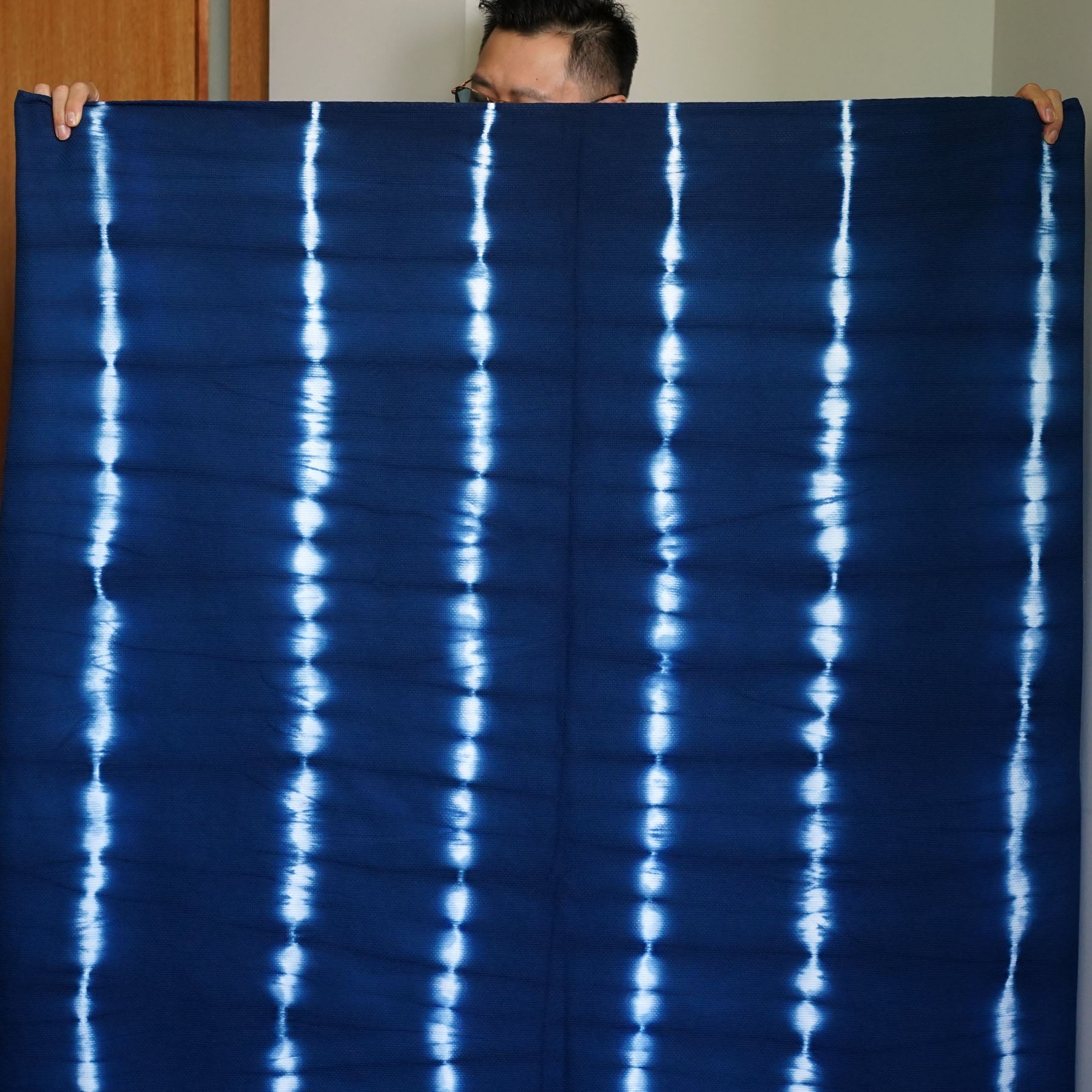 Sashiko Throw Blanket Indigo Shibori Stripe