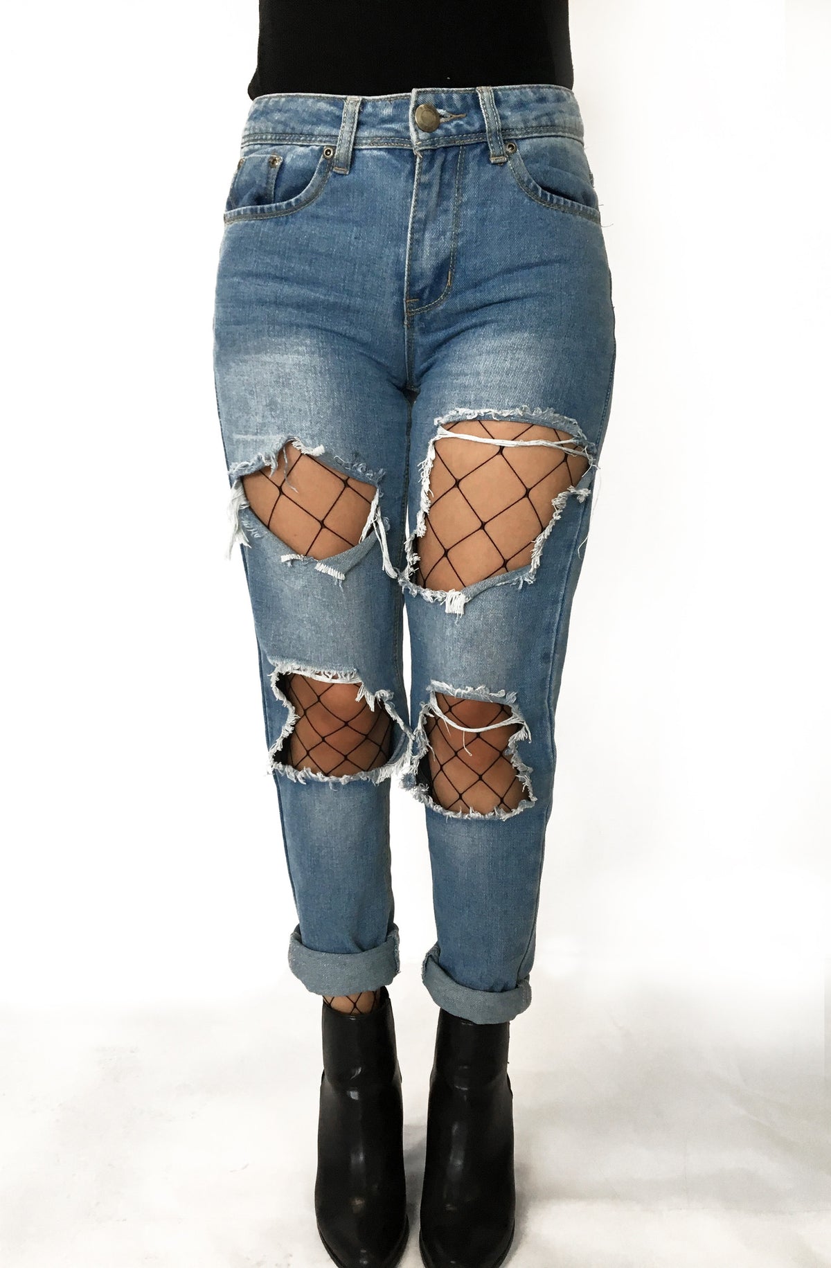 fishnet leggings under jeans