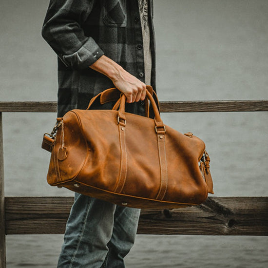 Full Grain Leather Duffle Bag for Men | Travel Bag Honey Brown