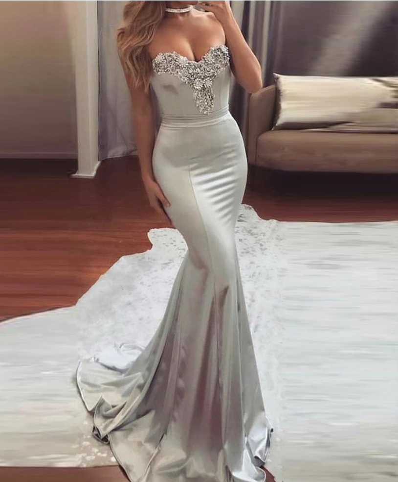 Sophia Silver Satin Gown