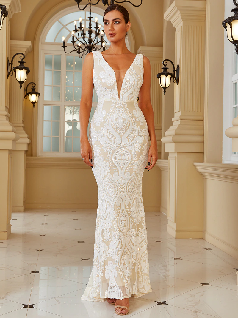 Alayna Sequins Gown - White