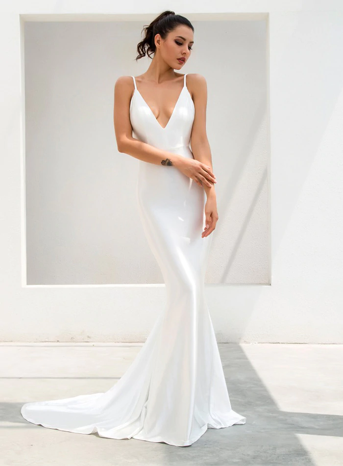 Darcia Satin Gown - Ivory White