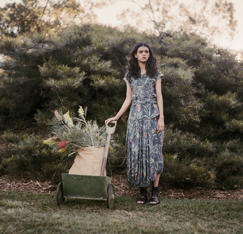 australian fashion designer, botanic gardens, art collaboration, grevillea fabric print