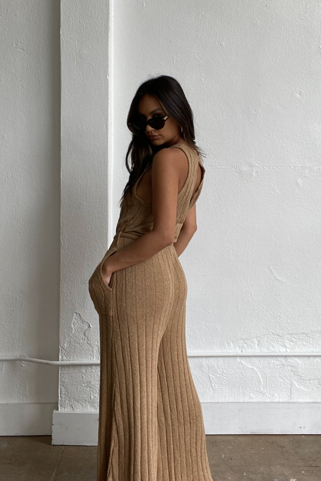 brown knit jumpsuit