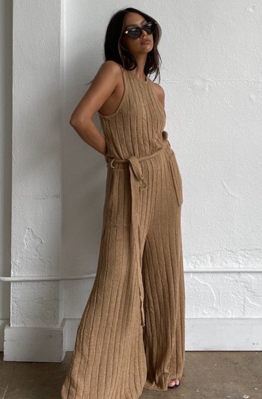 brown knit jumpsuit