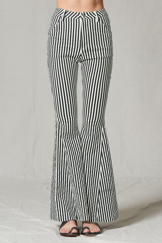 black and white striped bell bottoms