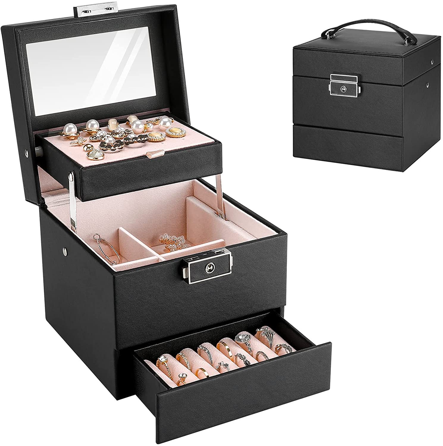 ProCase Jewelry Box Organizer for Women Girls, Two Layer Jewelry Display Storage Holder Case for Necklace Earrings Bracelets Rings Watches, Ideal