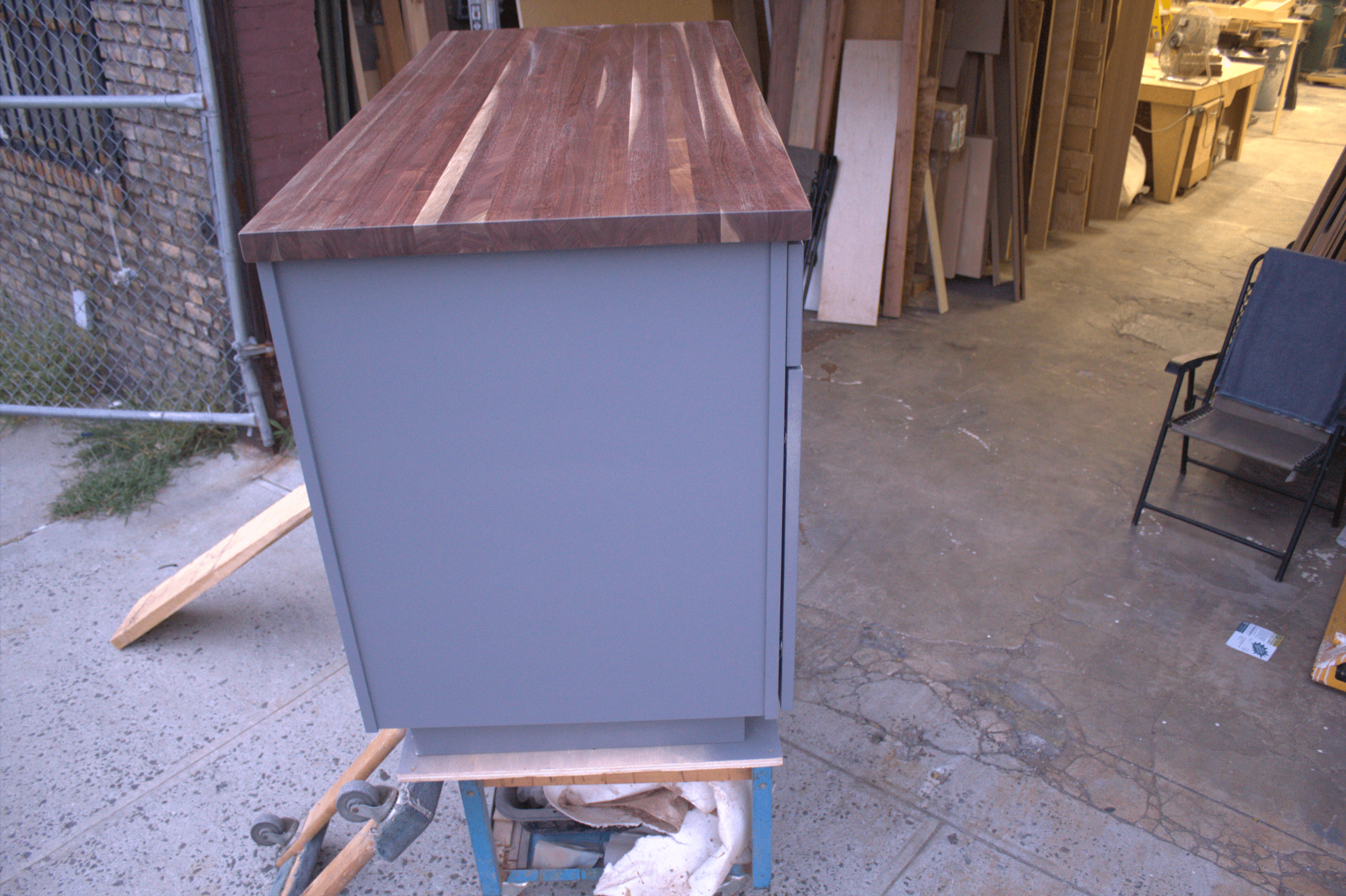 Grey Kitchen Island with Butcher Block