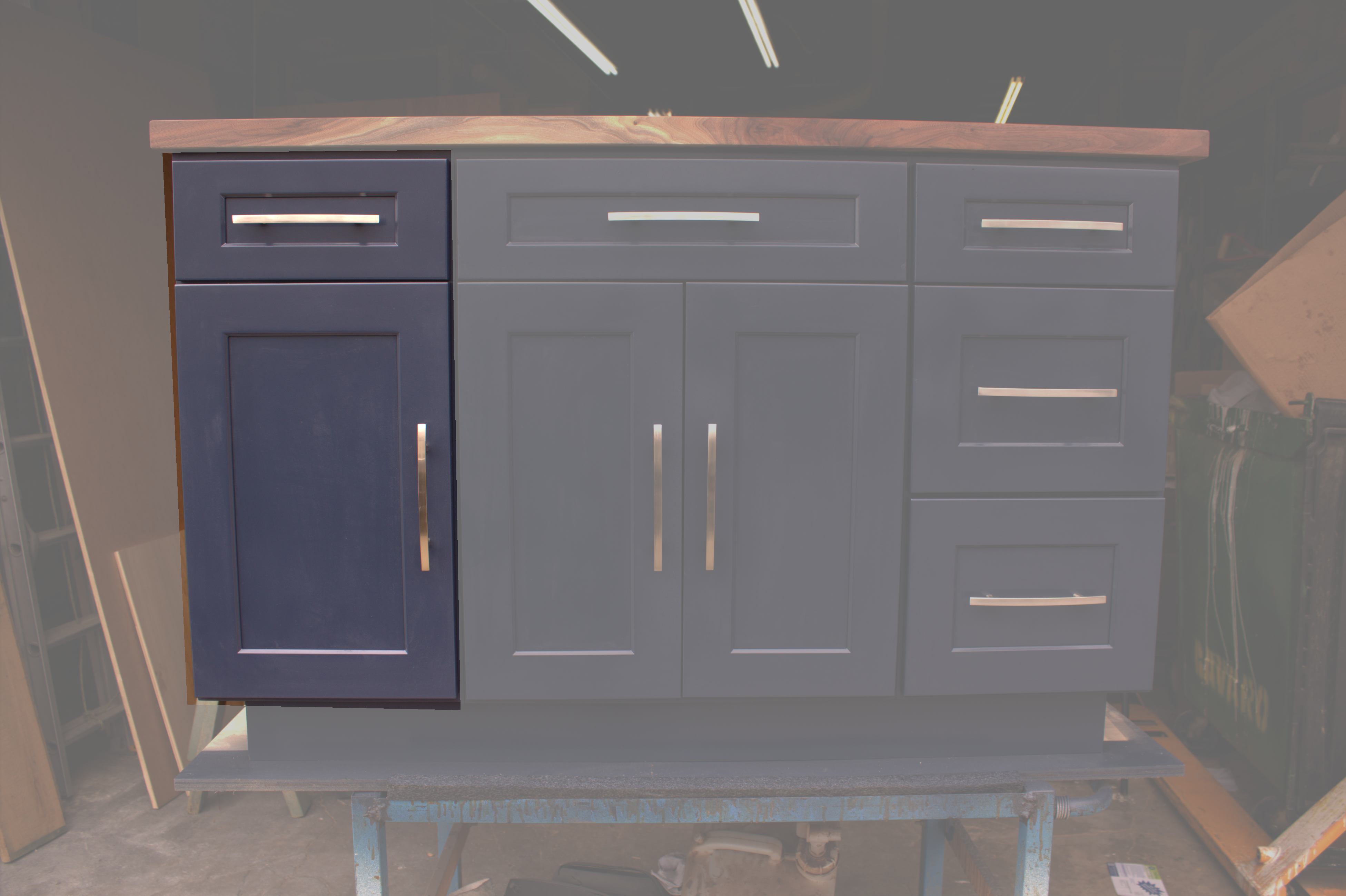 Left Single drawer / Single Door (Hardware not included) for Navy Blue Kitchen Island