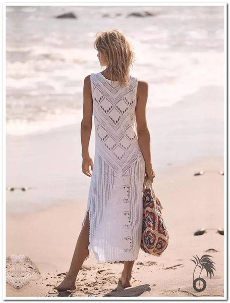 Robe longue blanche au crochet sans manches 2022