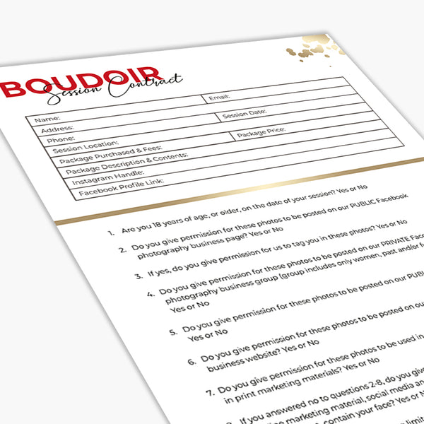 Boudoir Photography Session Contract Template PSD Template Photosh